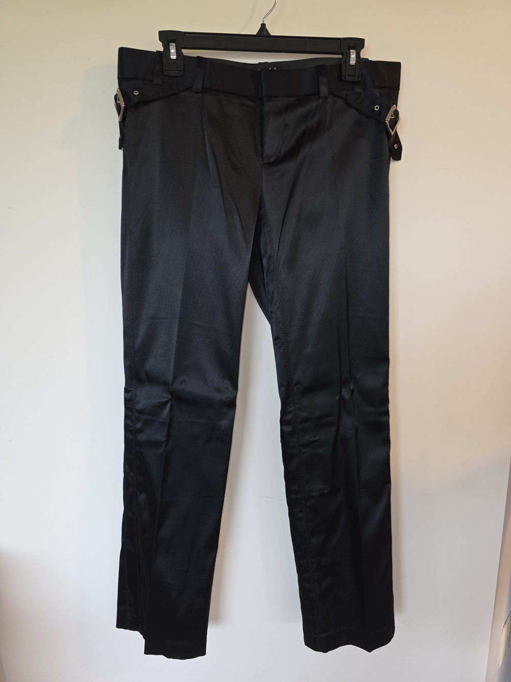 Laundry by Shelli Segal Black Satin Dress Pants Side Buckle Detail Women 10